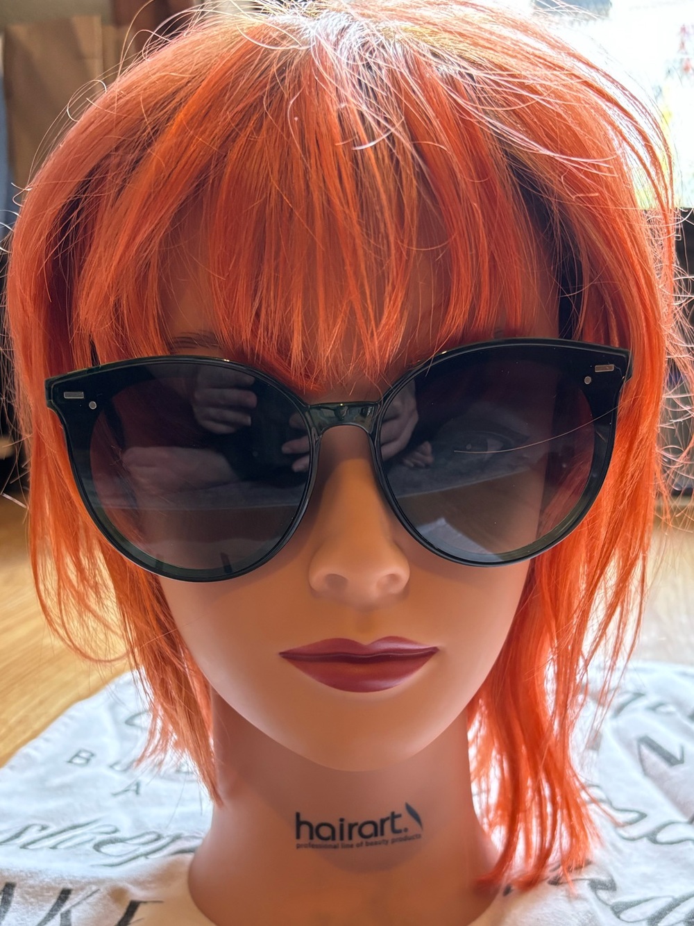 Women's Black Oversized Cat-Eye Sunglasses - Bold Green Frame